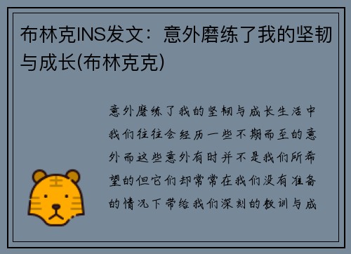 布林克INS发文：意外磨练了我的坚韧与成长(布林克克)