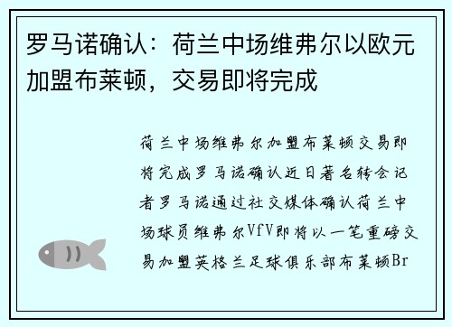 罗马诺确认：荷兰中场维弗尔以欧元加盟布莱顿，交易即将完成