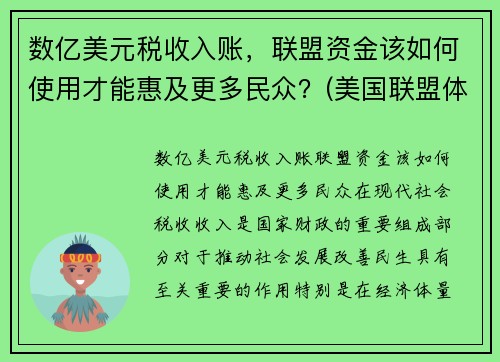数亿美元税收入账，联盟资金该如何使用才能惠及更多民众？(美国联盟体系)