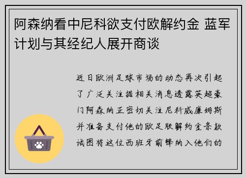 阿森纳看中尼科欲支付欧解约金 蓝军计划与其经纪人展开商谈