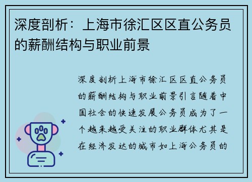 深度剖析：上海市徐汇区区直公务员的薪酬结构与职业前景