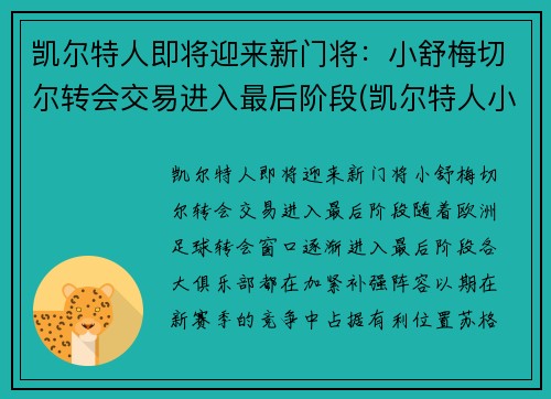 凯尔特人即将迎来新门将：小舒梅切尔转会交易进入最后阶段(凯尔特人小球迷)