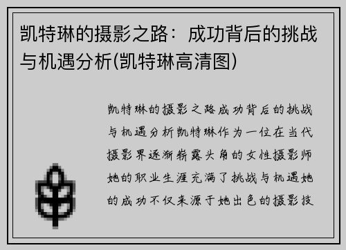 凯特琳的摄影之路：成功背后的挑战与机遇分析(凯特琳高清图)